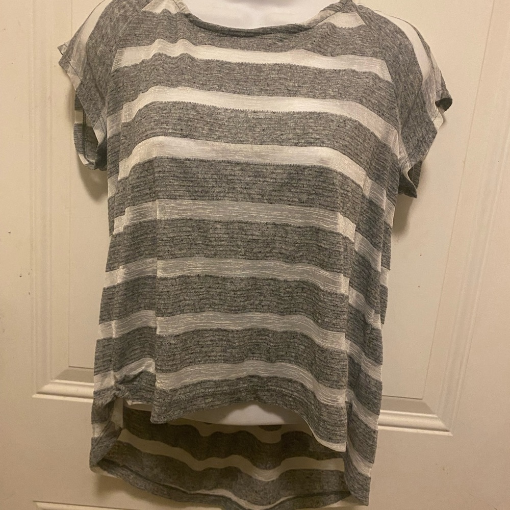 Grey and white shirt open back